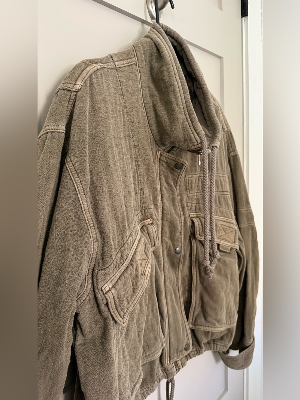 We the Free Boho oversized green coat. It’s a good one! Slouched style